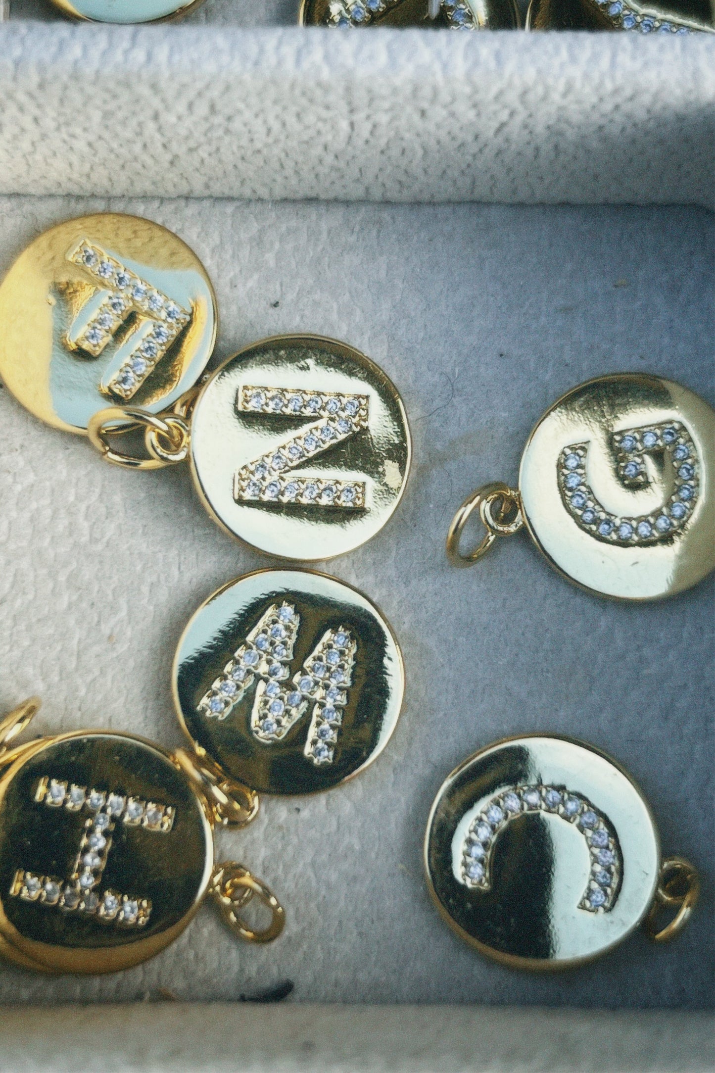 Gold Initial Circle CZ Charm