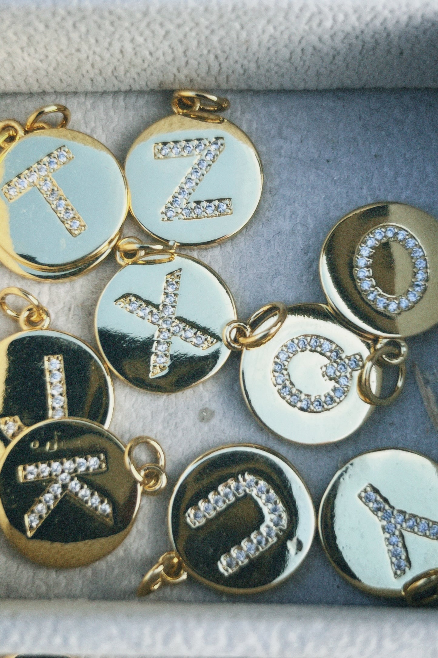 Gold Initial Circle CZ Charm