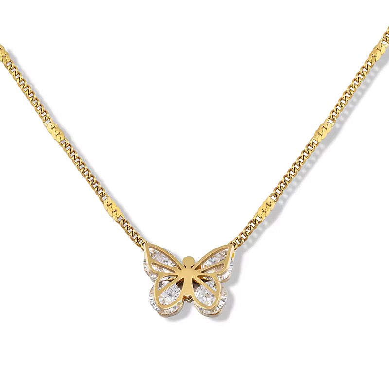 Gold Butterfly CZ Necklace