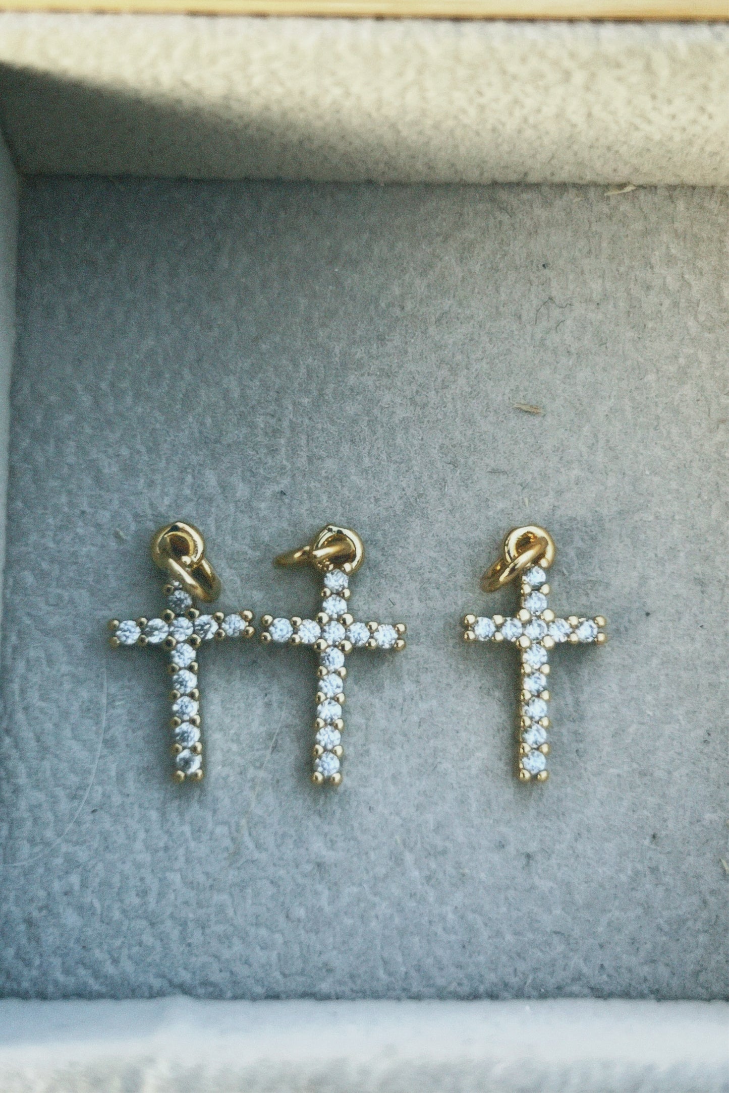 Gold Mini Cz Cross Charm