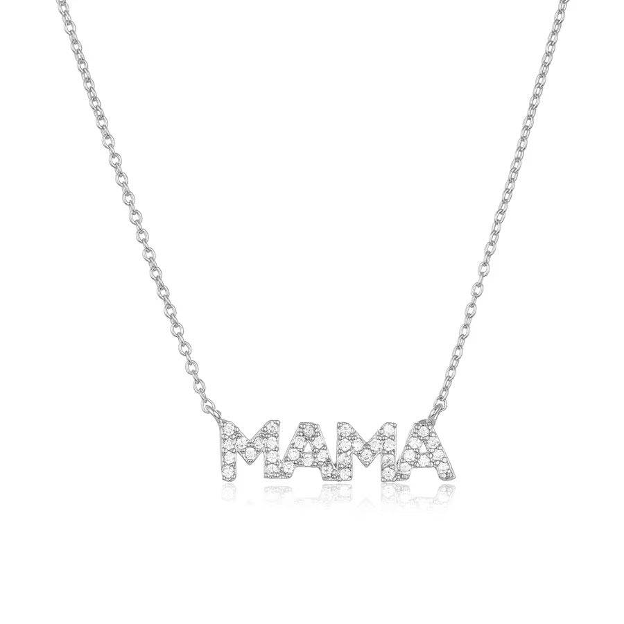 Silver Mama Cz Necklace