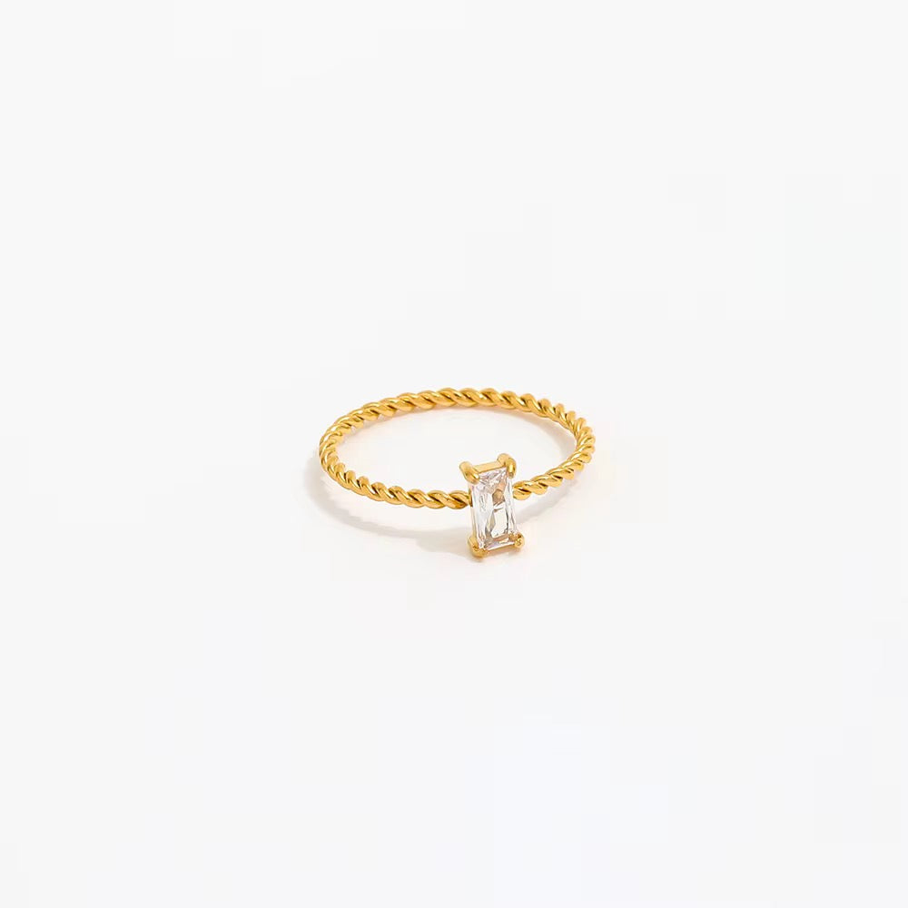 Gold Cz Rectangle Ring