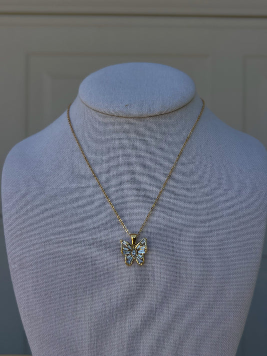 Gold Gem Butterfly Necklace