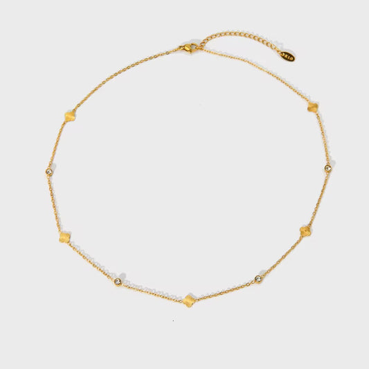 Gold CZ Flower Stone Necklace