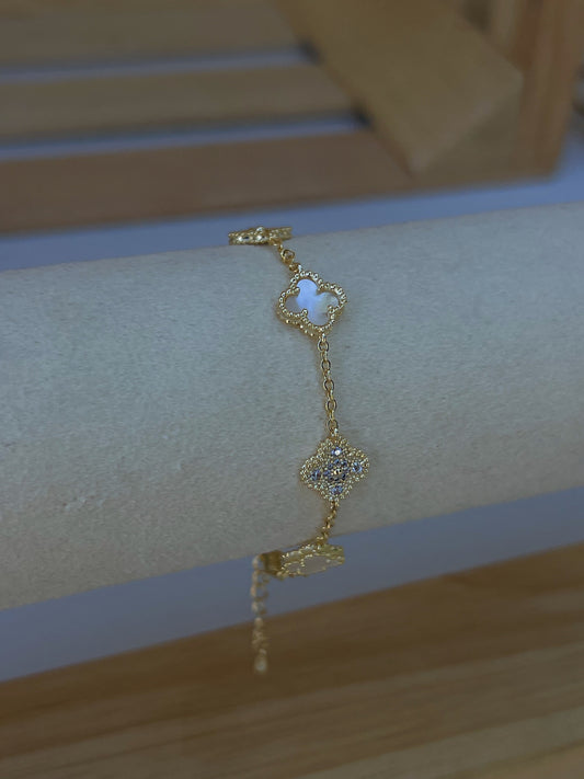 Gold & White Flower Bracelet