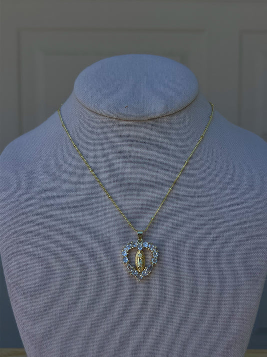 Gold Corazon Virgin Mary Necklace