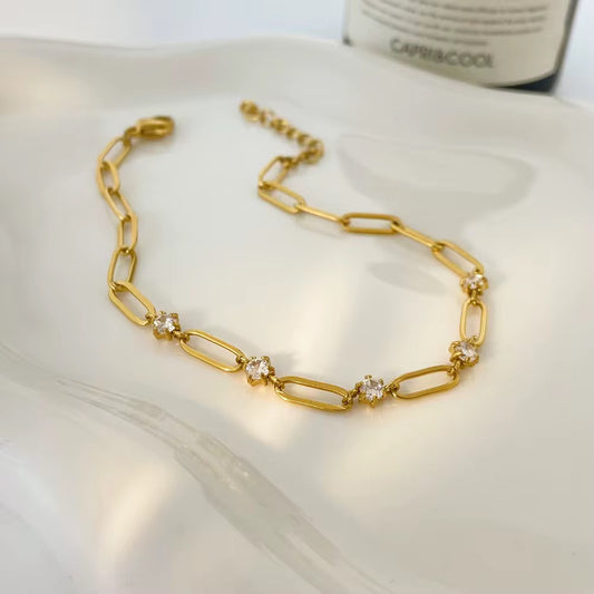 Gold Cz Paperclip Bracelet