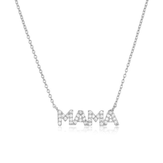 Silver Mama Cz Necklace