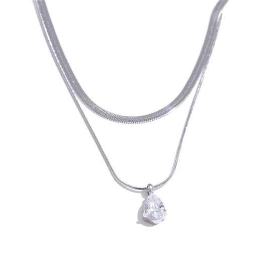 Silver Layering Gem Necklace