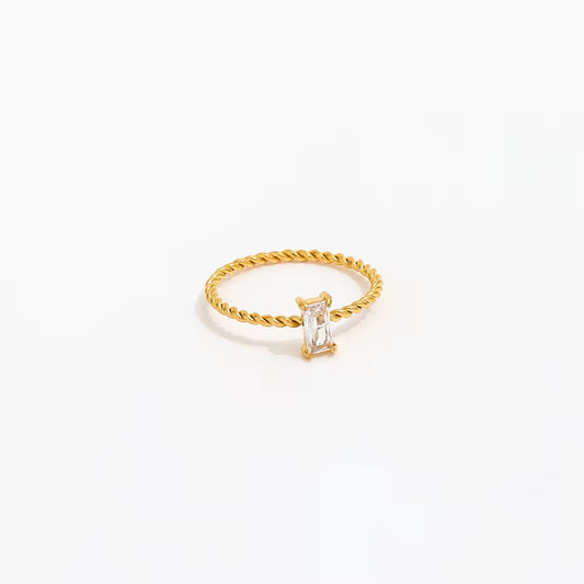 Gold Cz Rectangle Ring