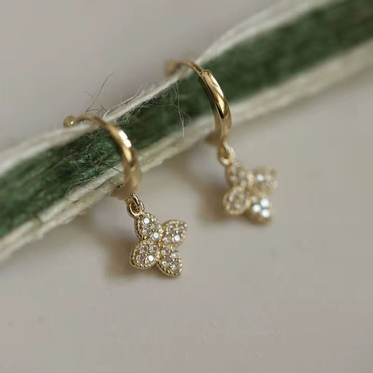 Flower Cz Hoop Earrings