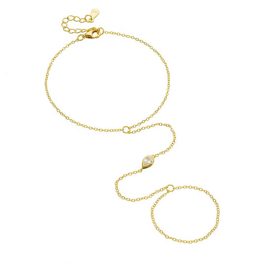 Gold Cz Pear Handchain